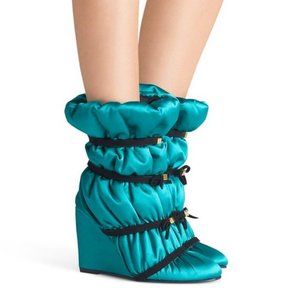 Stuart Weitzman Silk Duvet Boots Oceanic Blue 6.5